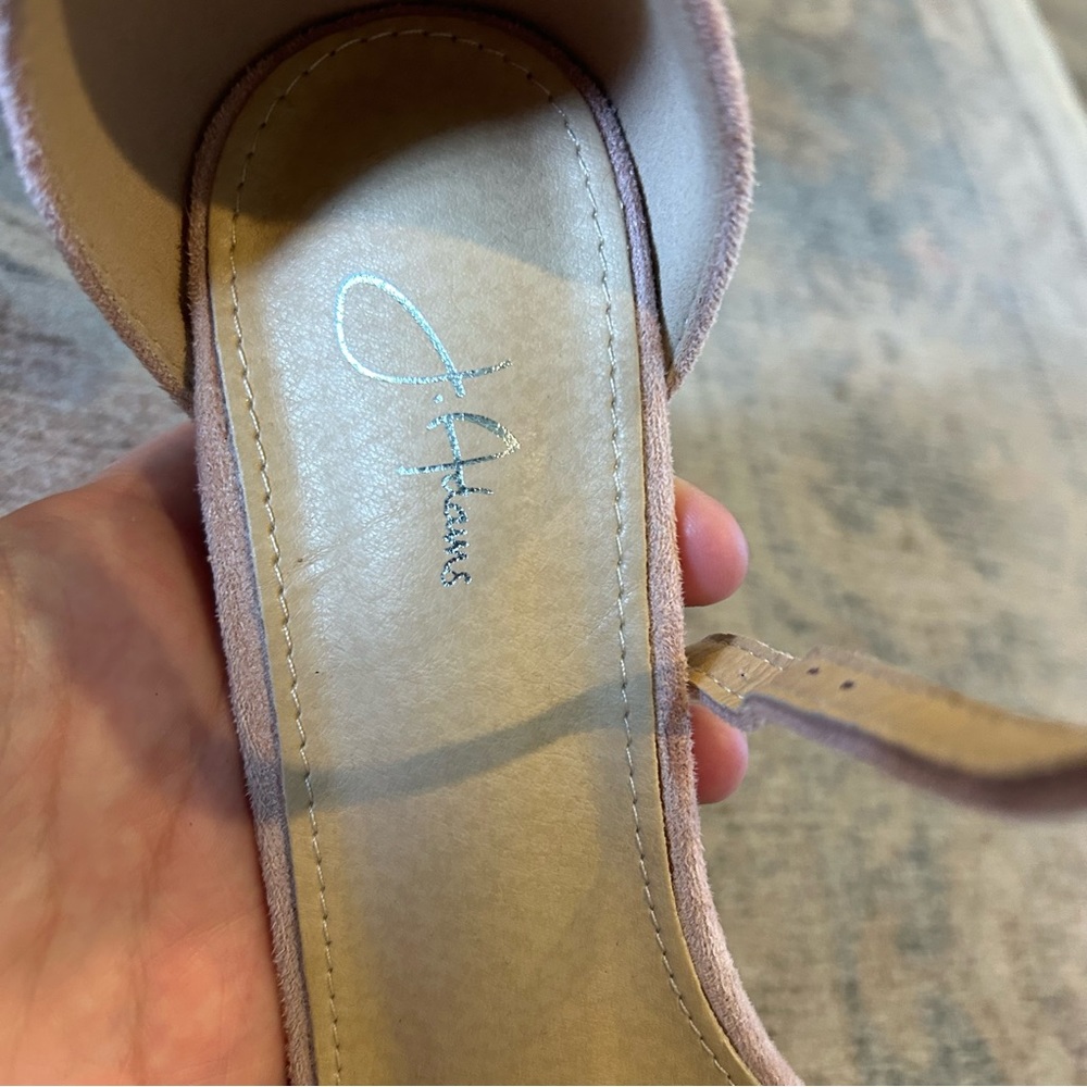New Mimi by J Adams blush suede open toe ankle strap sandal trendy kitten heel - Picture 4 of 6